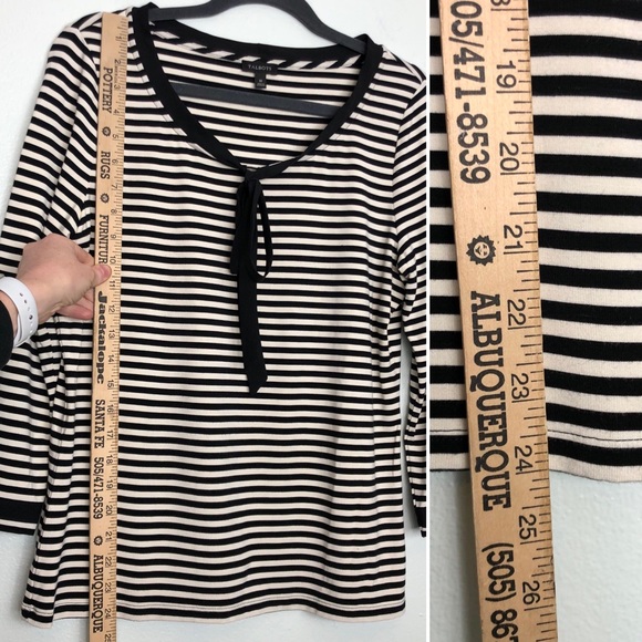 Talbots Tie Neck 3/4 Sleeve Striped Causal Shirt M - Picture 14 of 15